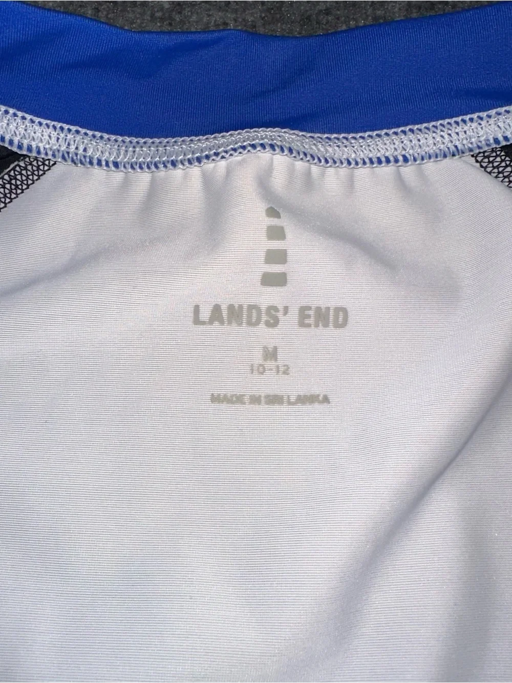 Lands' End Kids Medium 10-12 White Blue Rash Guard Swim Shirt UPF Zip Front